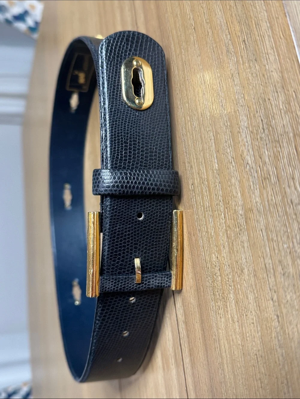 Mondi Accessoires Black Lizard Leather Belt Gold Hardware Made in W. Germany 38
